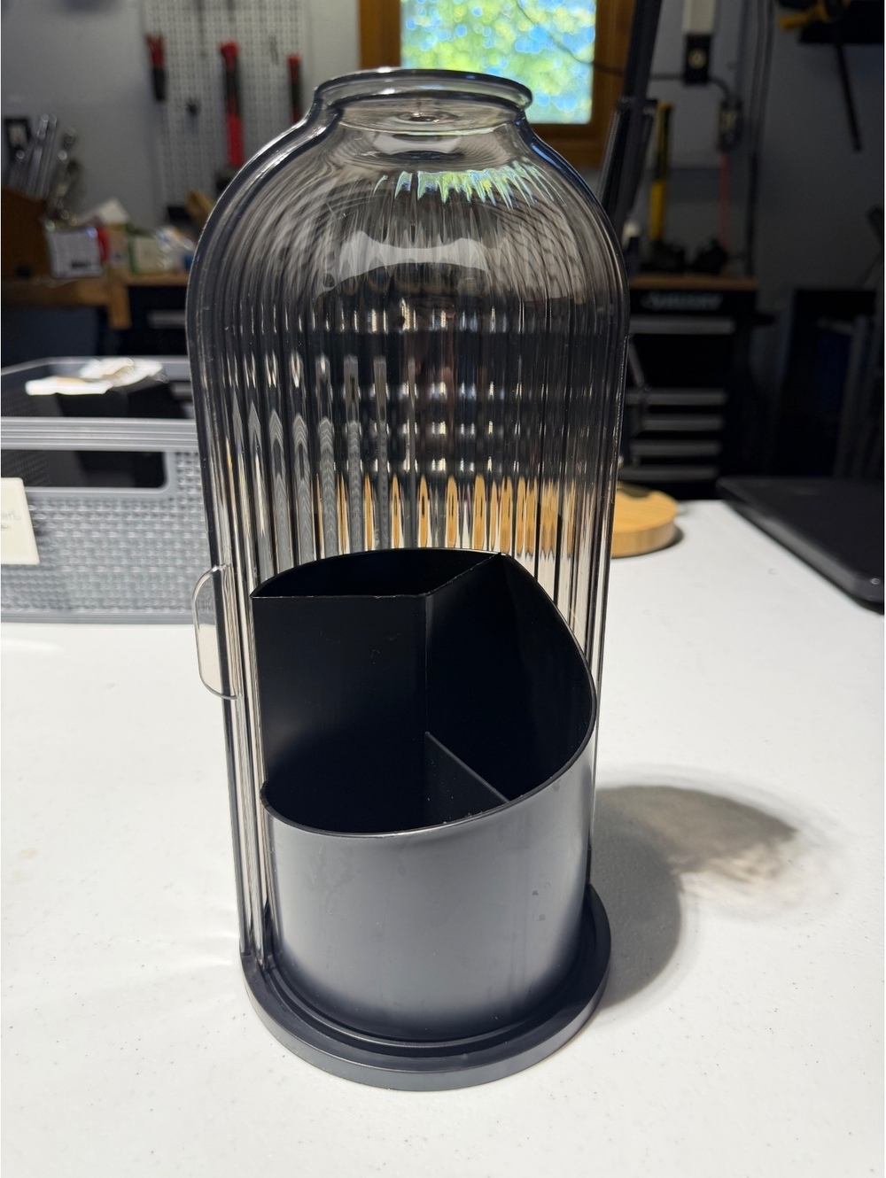 Black Ribbed Glass Vase With Metal Insert